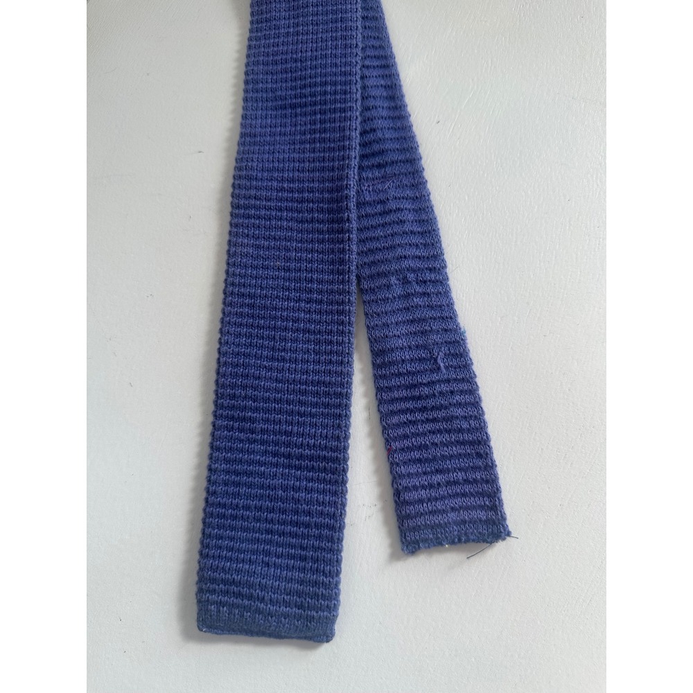 Buckingham Mens Blue Knit Tie 100% Lisle Cotton Square End Made in USA